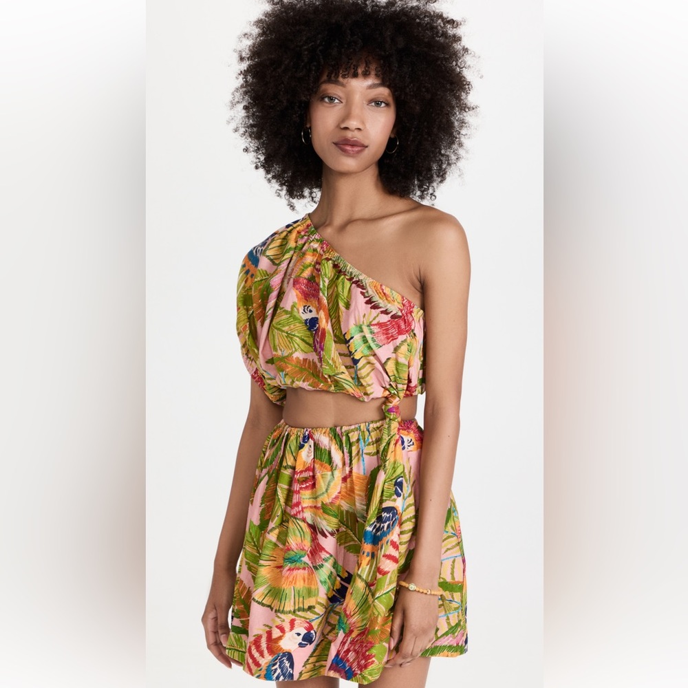 Farm Rio One Shoulder Mini Dress with Knot Detail and Cutout